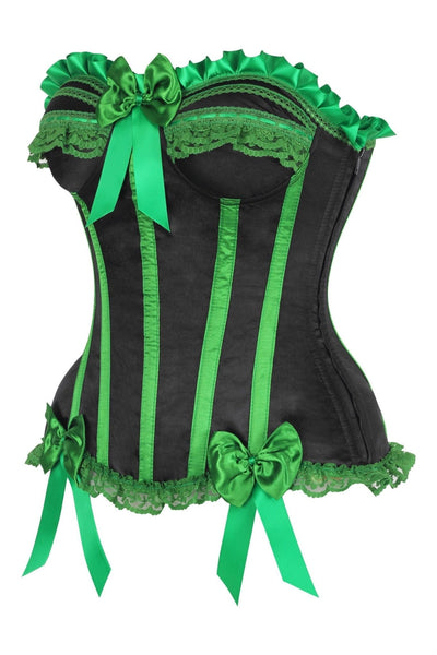 Top Drawer 2 PC Green/Black Striped Burlesque Steel Boned Corset & Bloomer Set - Daisy Corsets