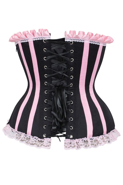 Top Drawer 2 PC Pink/Black Burlesque Steel Boned Corset & Bloomer Set - Daisy Corsets