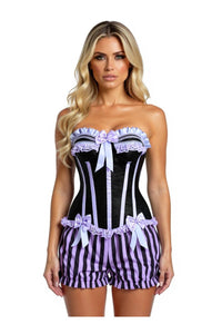 Top Drawer 2 PC Purple/Black Striped Burlesque Steel Boned Corset & Bloomer Set - Daisy Corsets