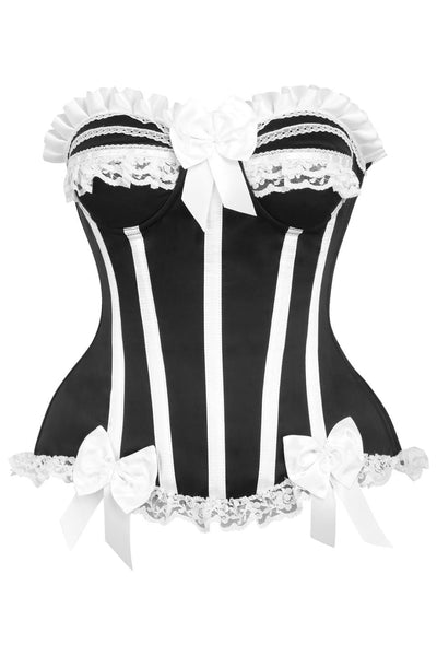 Top Drawer 2 PC White/Black Burlesque Steel Boned Corset & Bloomer Set - Daisy Corsets