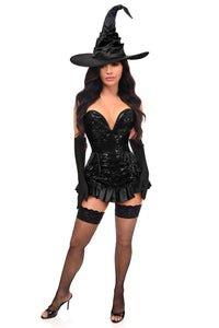 Top Drawer 4 PC Premium Black Sequin Witch Corset Costume - Daisy Corsets