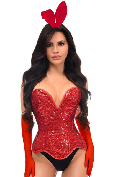 Top Drawer 4 PC Red Sequin Bunny Corset Costume - Daisy Corsets
