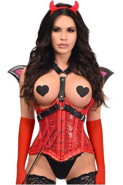 Top Drawer 5 PC Red Sequin Devil Harness Corset Costume - Daisy Corsets