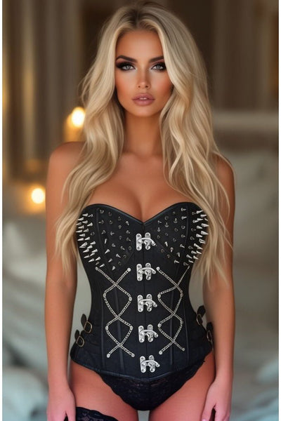Top Drawer Black Brocade & Silver Spikes Steel Boned Corset - Daisy Corsets