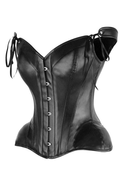 Top Drawer Black Faux Leather Steel Boned Corset w/Straps - Daisy Corsets
