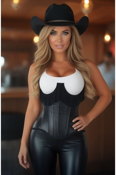 Top Drawer Black Faux Leather Steel Boned Underbust Corset w/Fringe - Daisy Corsets