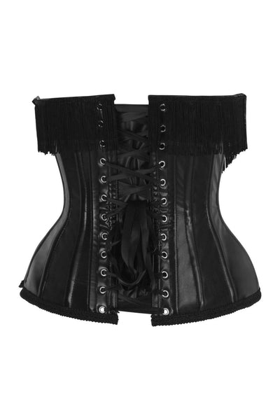Top Drawer Black Faux Leather Steel Boned Underbust Corset w/Fringe - Daisy Corsets