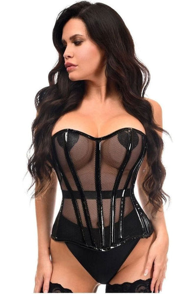 Top Drawer Black Fishnet w/Patent Steel Boned Overbust Corset - Daisy Corsets