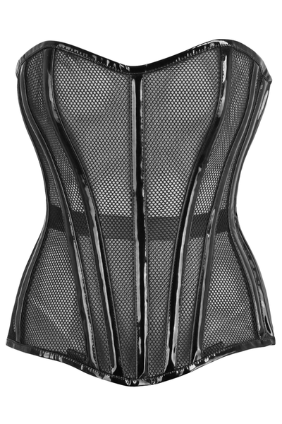 Top Drawer Black Fishnet w/Patent Steel Boned Overbust Corset - Daisy Corsets