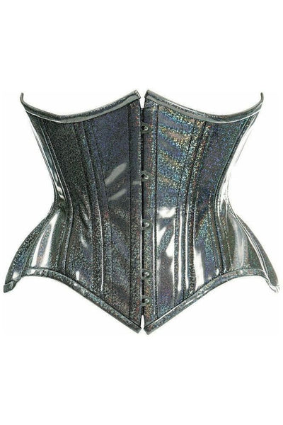 Top Drawer Black Rainbow Glitter Holo Double Steel Boned Curvy Cut Waist Cincher Corset - Daisy Corsets