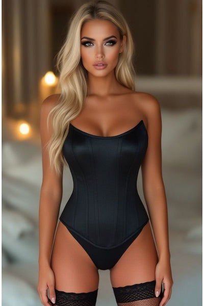 Top Drawer Black Satin Steel Boned Overbust Corset w/Side Zipper - Daisy Corsets