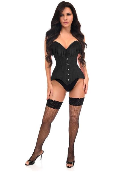 Top Drawer Black Suede Steel Boned Overbust Corset w/Fringe - Daisy Corsets