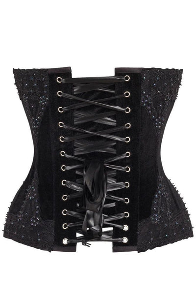 Top Drawer Black Velvet & Beaded Steel Boned Overbust Corset - Daisy Corsets