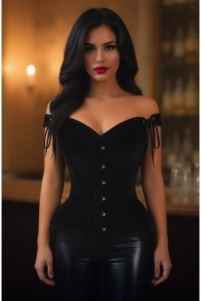Top Drawer Black Velvet Steel Boned Corset w/Straps - Daisy Corsets