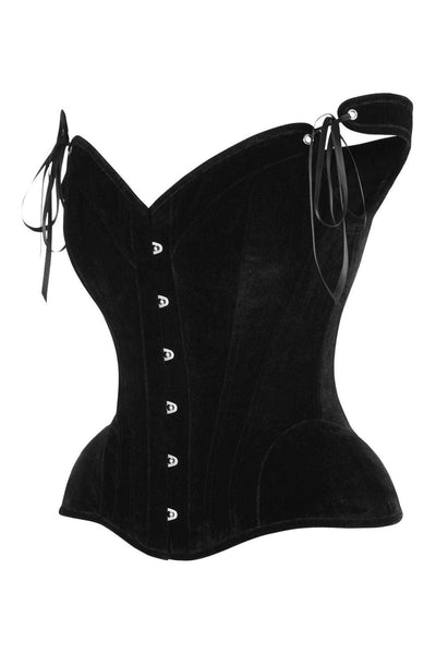 Top Drawer Black Velvet Steel Boned Corset w/Straps - Daisy Corsets