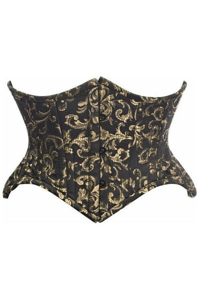 Top Drawer Black/Gold Brocade Double Steel Boned Mini Cincher Corset - Daisy Corsets