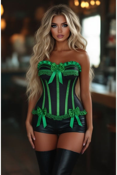 Top Drawer Black/Green Satin Steel Boned Burlesque Corset - Daisy Corsets