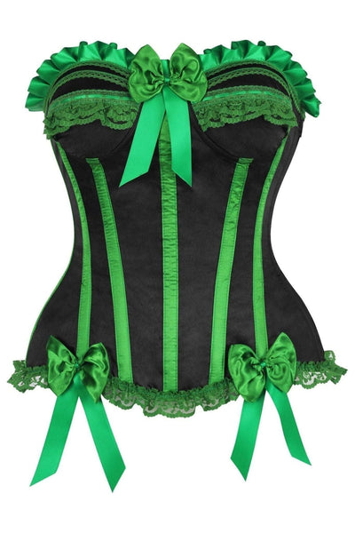 Top Drawer Black/Green Satin Steel Boned Burlesque Corset - Daisy Corsets
