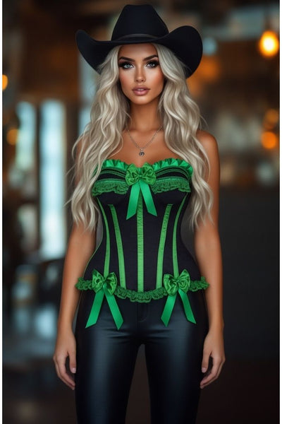 Top Drawer Black/Green Satin Steel Boned Burlesque Corset - Daisy Corsets