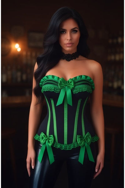 Top Drawer Black/Green Satin Steel Boned Burlesque Corset - Daisy Corsets