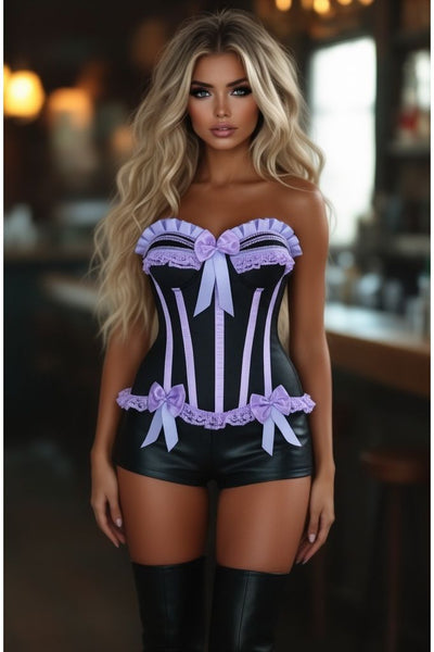 Top Drawer Black/Lavender Satin Steel Boned Burlesque Corset - Daisy Corsets