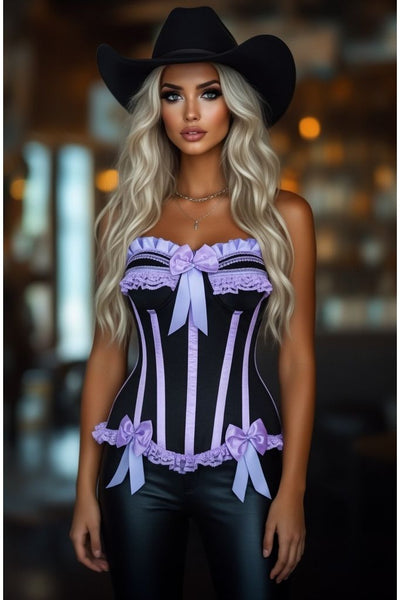 Top Drawer Black/Lavender Satin Steel Boned Burlesque Corset - Daisy Corsets