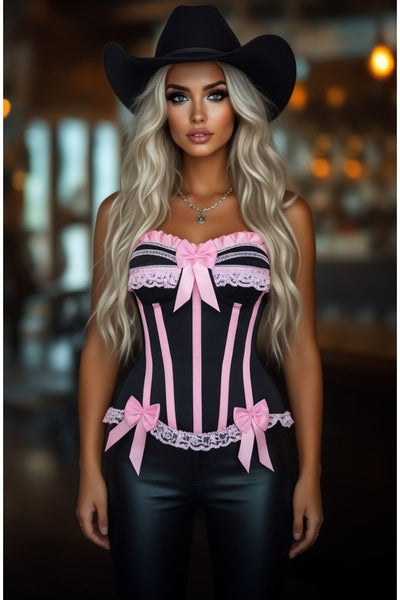 Top Drawer Black/Pink Steel Boned Burlesque Corset - Daisy Corsets