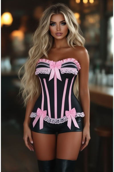 Top Drawer Black/Pink Steel Boned Burlesque Corset - Daisy Corsets
