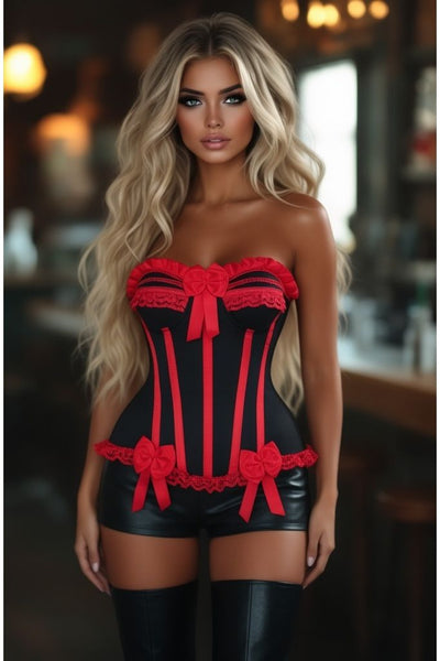 Top Drawer Black/Red Steel Boned Burlesque Corset - Daisy Corsets