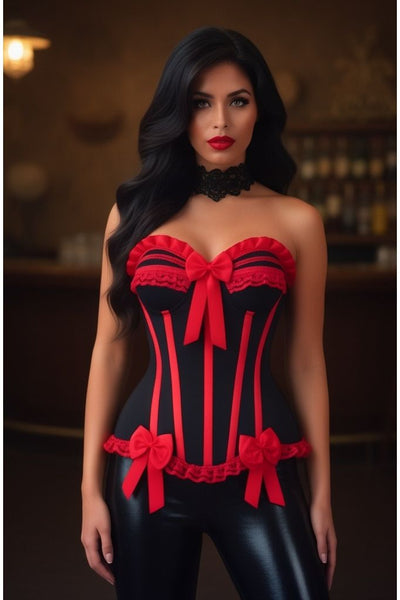 Top Drawer Black/Red Steel Boned Burlesque Corset - Daisy Corsets