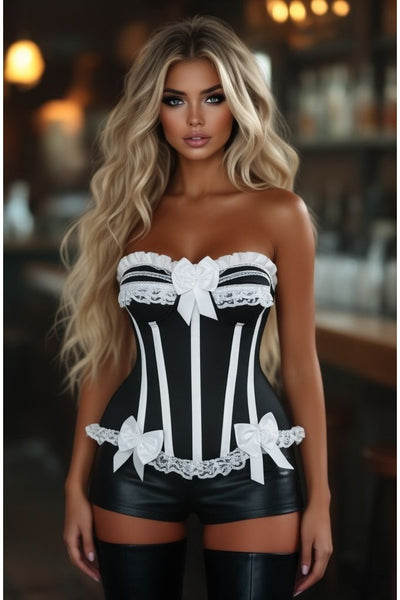 Top Drawer Black/White Steel Boned Burlesque Corset - Daisy Corsets