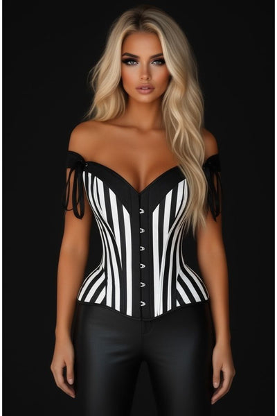 Top Drawer Black/White Striped Steel Boned Corset w/Straps - Daisy Corsets