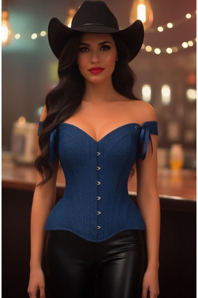 Top Drawer Dark Blue Denim Steel Boned Corset w/Straps - Daisy Corsets