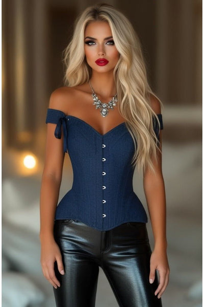 Top Drawer Dark Blue Denim Steel Boned Corset w/Straps - Daisy Corsets
