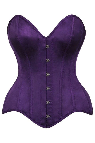 Top Drawer Dark Purple Satin Steel Boned Overbust Corset - Daisy Corsets