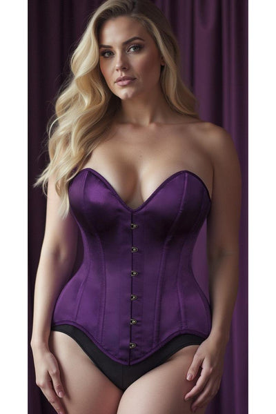 Top Drawer Dark Purple Satin Steel Boned Overbust Corset - Daisy Corsets