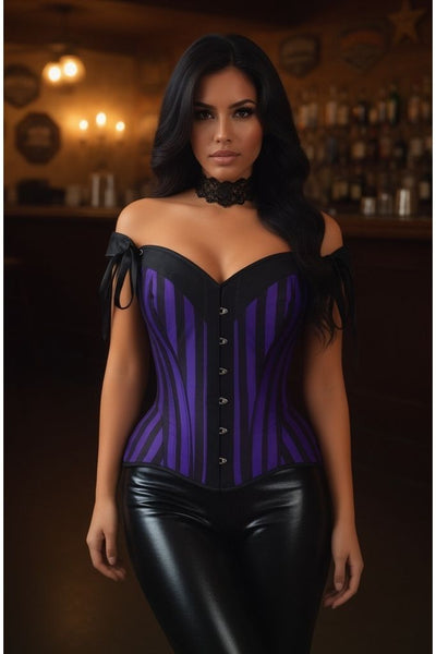 Top Drawer Dark Purple/Black Striped Steel Boned Corset w/Straps - Daisy Corsets