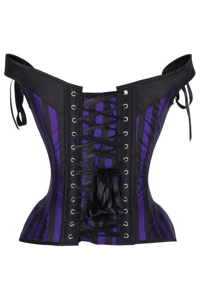 Top Drawer Dark Purple/Black Striped Steel Boned Corset w/Straps - Daisy Corsets