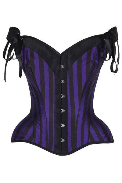 Top Drawer Dark Purple/Black Striped Steel Boned Corset w/Straps - Daisy Corsets