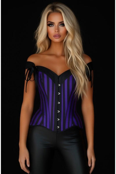 Top Drawer Dark Purple/Black Striped Steel Boned Corset w/Straps - Daisy Corsets
