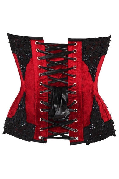 Top Drawer Dark Red Velvet & Beaded Steel Boned Overbust Corset - Daisy Corsets