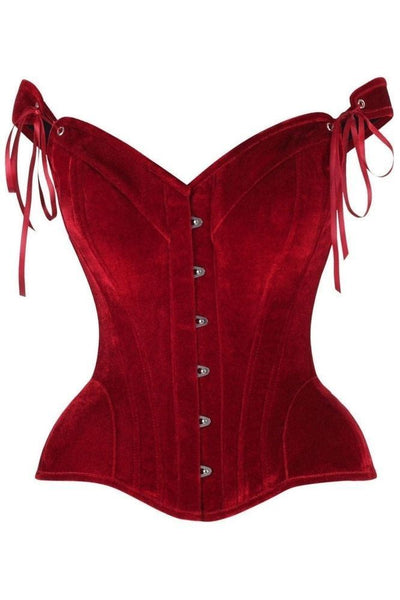 Top Drawer Dark Red Velvet Steel Boned Corset w/Straps - Daisy Corsets