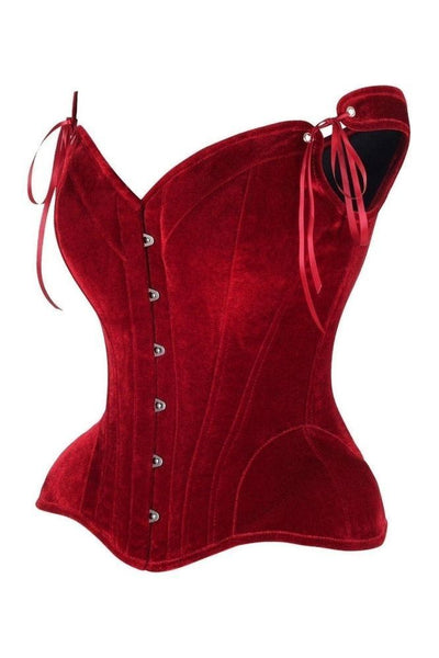 Top Drawer Dark Red Velvet Steel Boned Corset w/Straps - Daisy Corsets