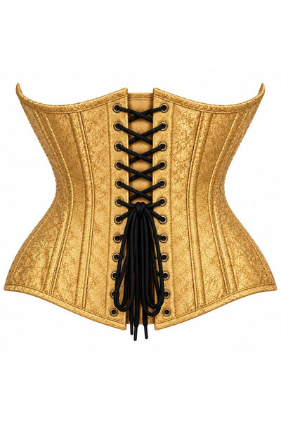 Top Drawer Double Steel Boned Gold Brocade Curvy Underbust Corset - Daisy Corsets