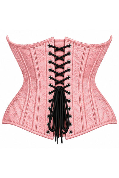 Top Drawer Double Steel Boned Light Pink Brocade Curvy Underbust Corset - Daisy Corsets