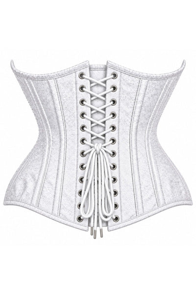 Top Drawer Double Steel Boned White Brocade Curvy Underbust Corset - Daisy Corsets