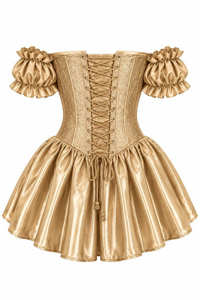 Top Drawer Gold Brocade & Silk Steel Boned Corset Dress w/Sleeves - Daisy Corsets