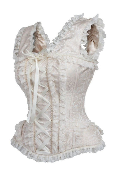 Top Drawer Ivory Brocade & Lace Steel Boned Corset w/Cap Sleeves - Daisy Corsets