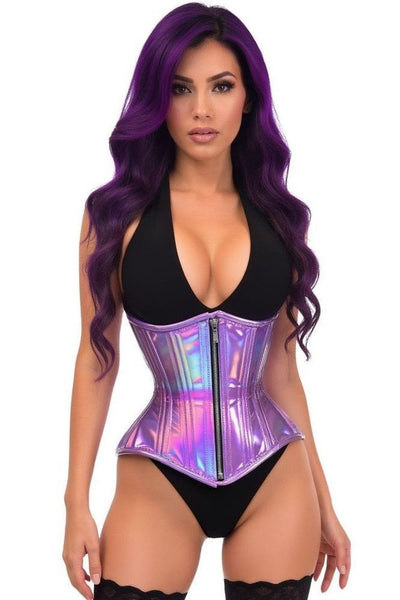 Top Drawer Lavender Holo Double Steel Boned Underbust Waist Cincher Corset - Daisy Corsets