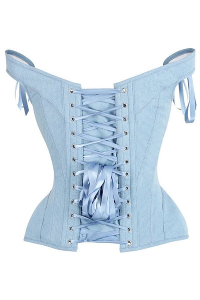 Top Drawer Light Blue Denim Steel Boned Corset w/Straps - Daisy Corsets